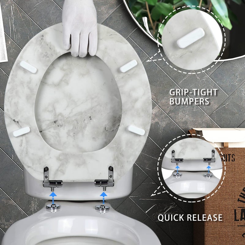 Angel Shield Marble Toilet Seat Durable Molded Wood with Quiet Close,Easy Cleanï¼ŒQuick-Release Hinges (Round,Gray Marble) - Image 4